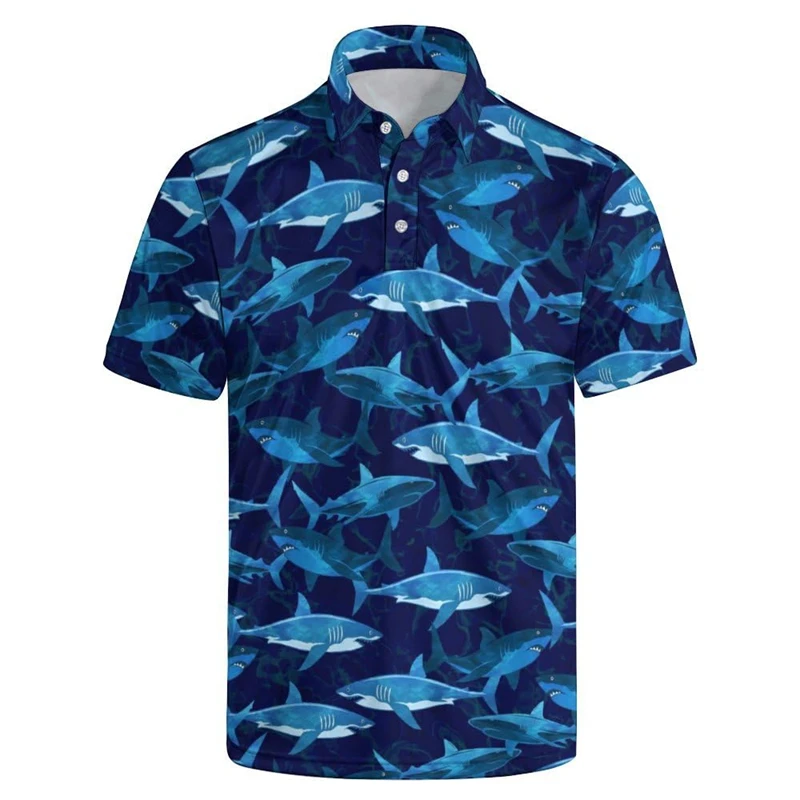 Cute 3d Print Ducks Shark Polo Shirt For Men Cartoon Animal Graphics Shirts Summer Short Sleeve Button Tees Street Y2k Clothing