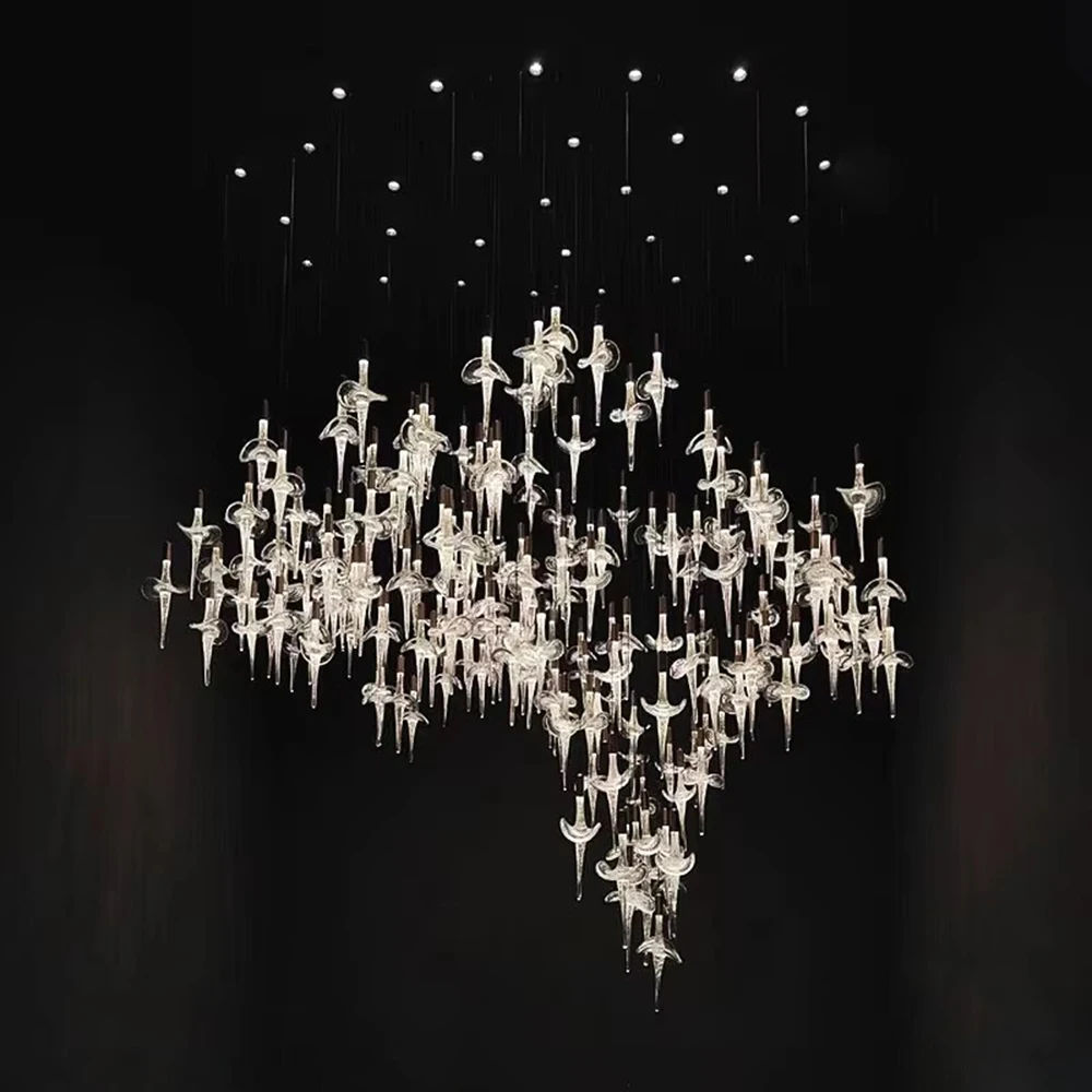 

Creative Project Chandelier Light for Hotel Restaurant Crystal Glass Big Hanging Lamp Pendant Light Stair Chandelier