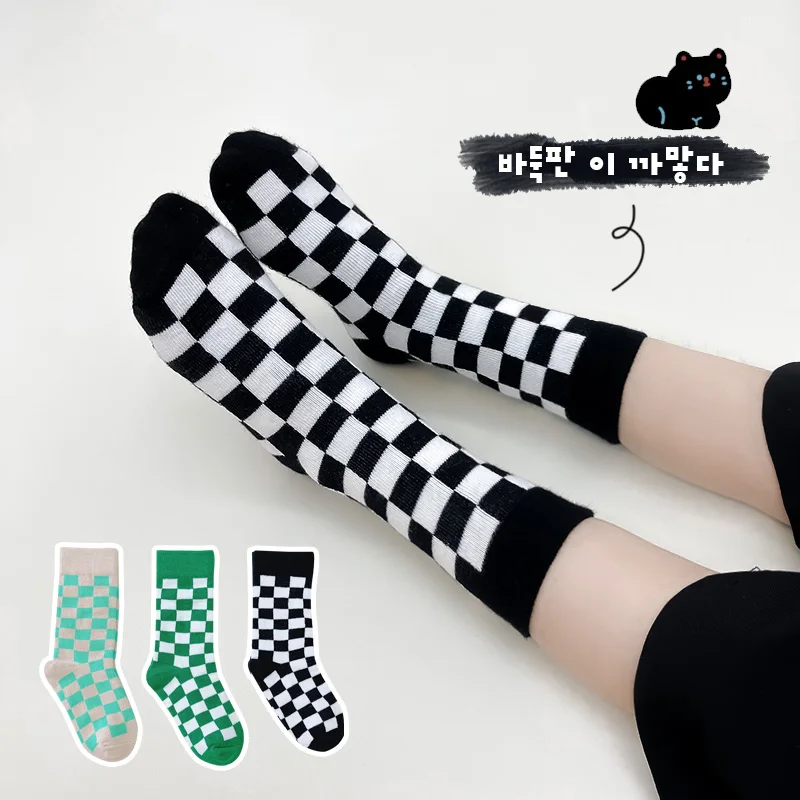 1-9 Years New Children's Socks Black White Checkerboard Kids Socks Breathable Soft Cotton Boys and Girls Sports Socks Crew Sock