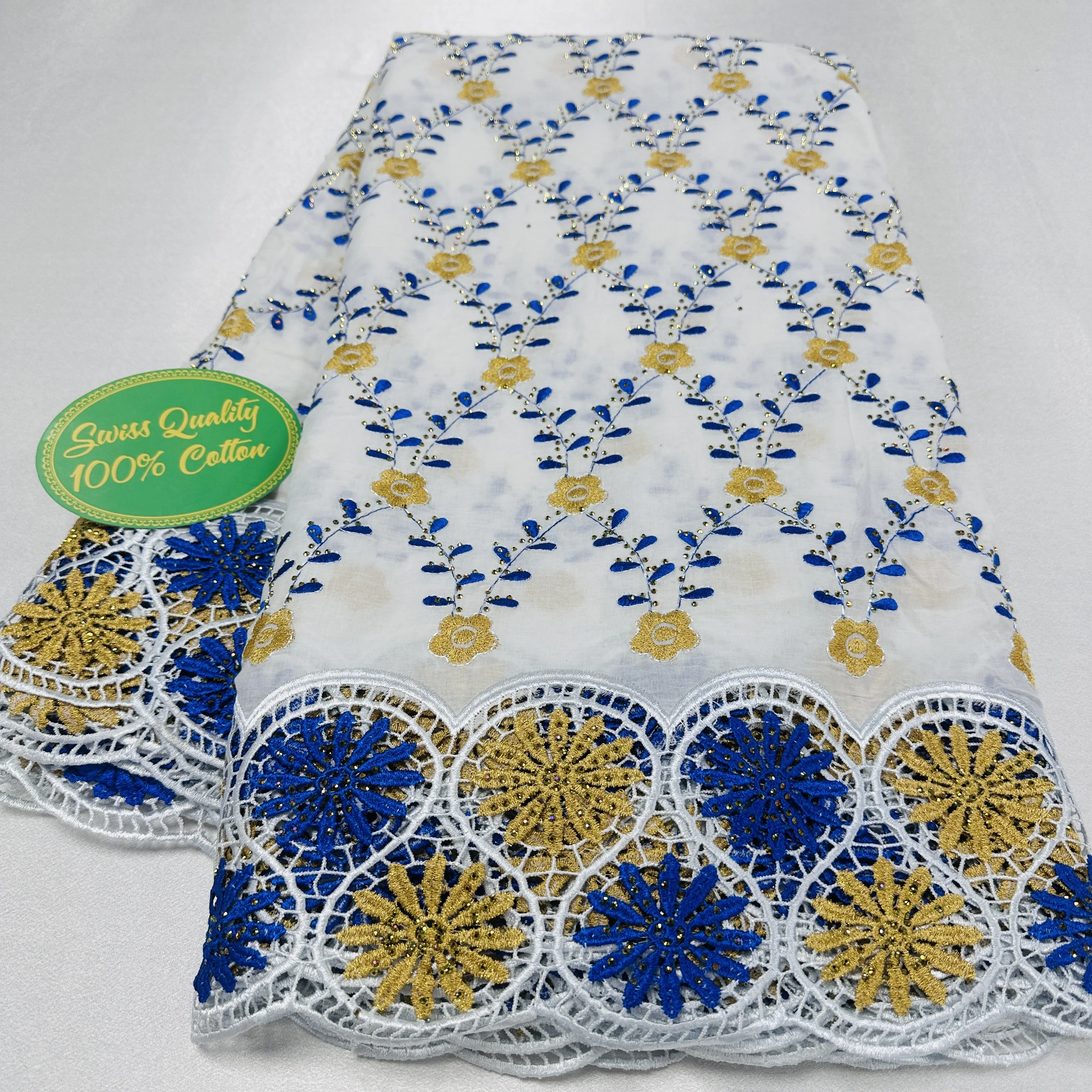 New 5Yards Swiss Voile Lace 2023 High Quality Yellow Africa Embroidery 100% Cotton Fabric Brode Popular For African Women Cloth