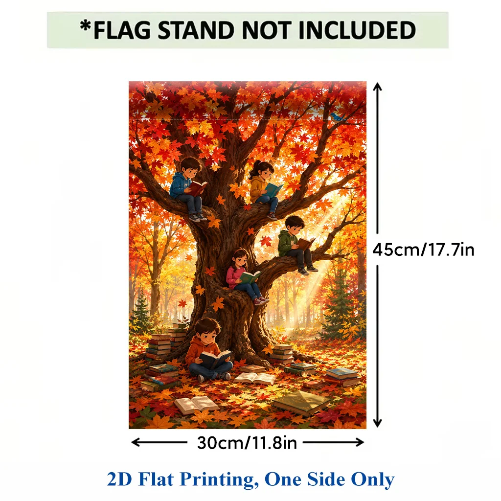 2D Flat - 2D Flat Print Garden Flag 1 Pack, Polyester Garden Flag for Fall Under The Tree Reading, Outdoor Holiday Decor, for Home and Yard, 11.8 X 17.7 Inches, Without Flagpole