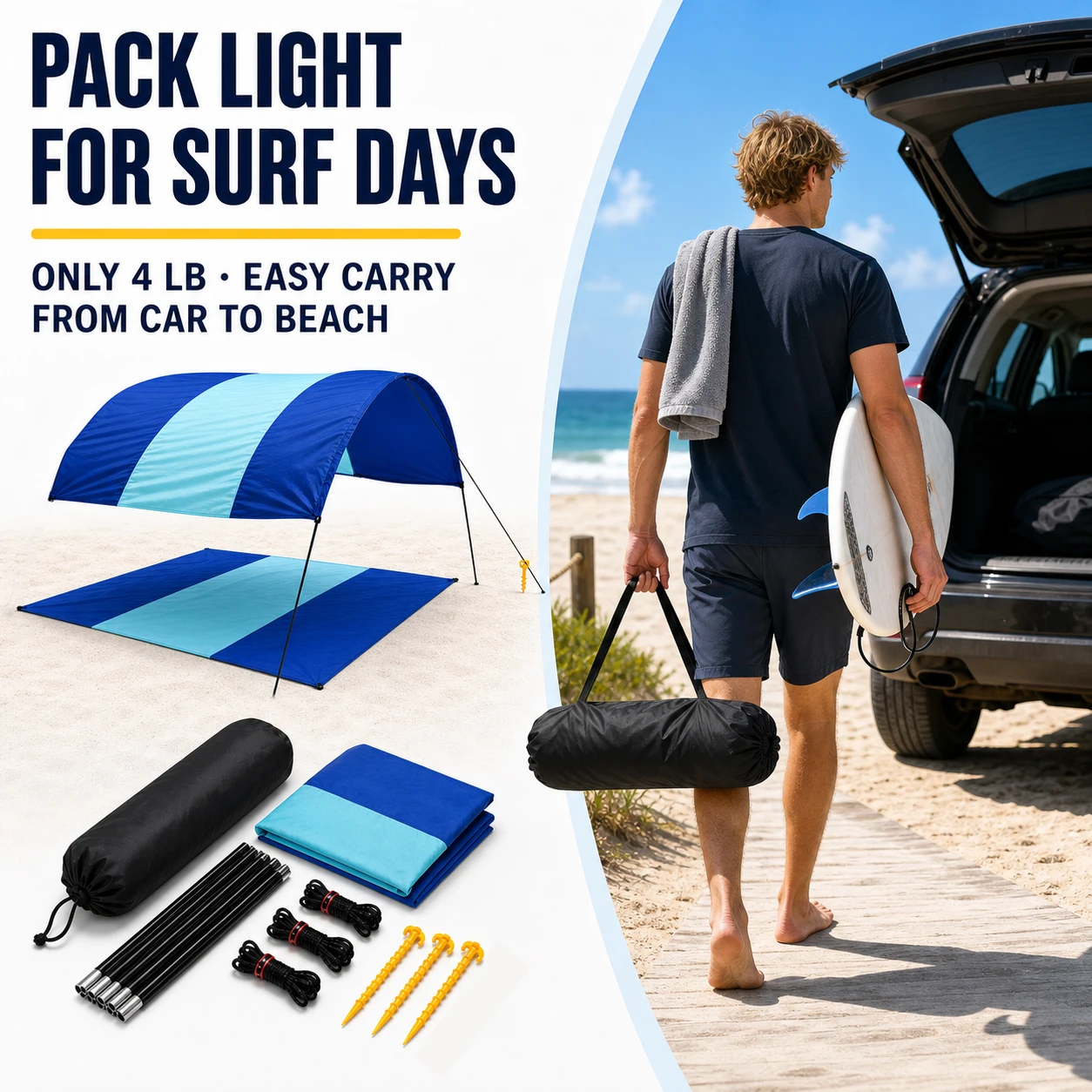 150 SQ.FT Beach Shade Canopy, UPF50+ Wind-Powered Lightweight Beach Tent with Sand Anchors for Surfing Water Sports view 6