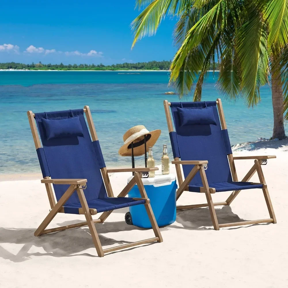 Foldable Chair Outdoor Weather-Resistant Wood Folding Chairs With Carry Straps and Reclining Seat-Beach Adult Camping