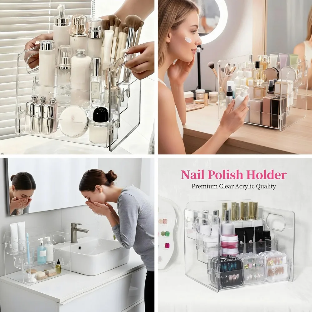 Acrylic Desktop Cosmetic Storage Box, Dust-Proof Perfume & Skincare Organizer, 3-Layer Step Display Rack for Dressing Table