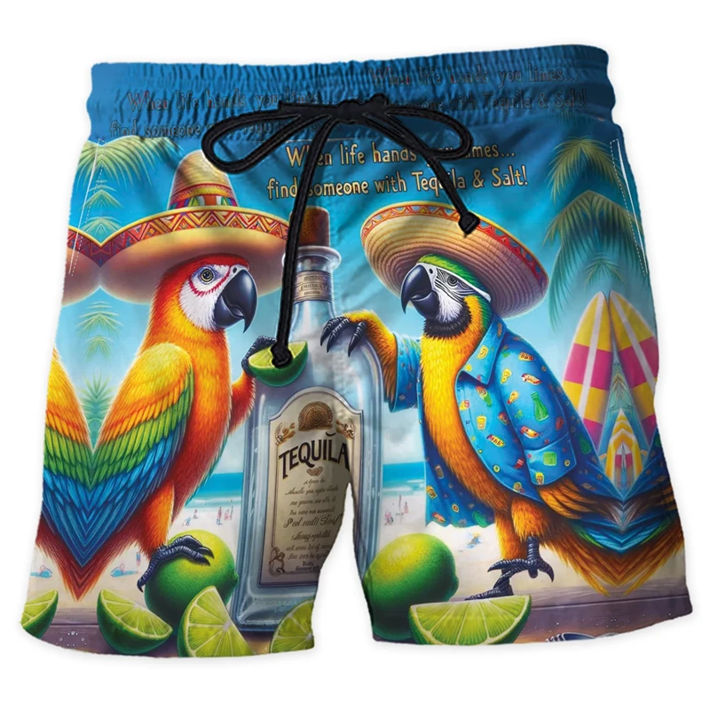 Parrot Lovers Short Pants For Men Clothes Hawaii Birds Beach Shorts Aloha Surfing Trunks Parrots Trousers Male Bermudas Trousers