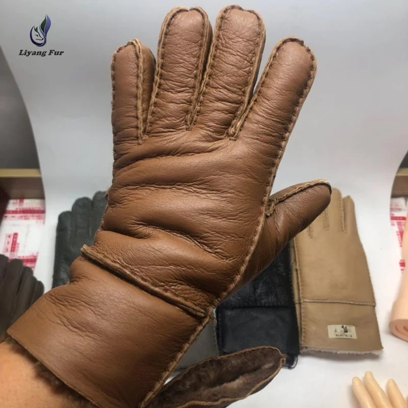 Wholesale Supply Winter Warm Unisex Fashion Handmade Genuine Sheepskin Leather Gloves For Women and Men