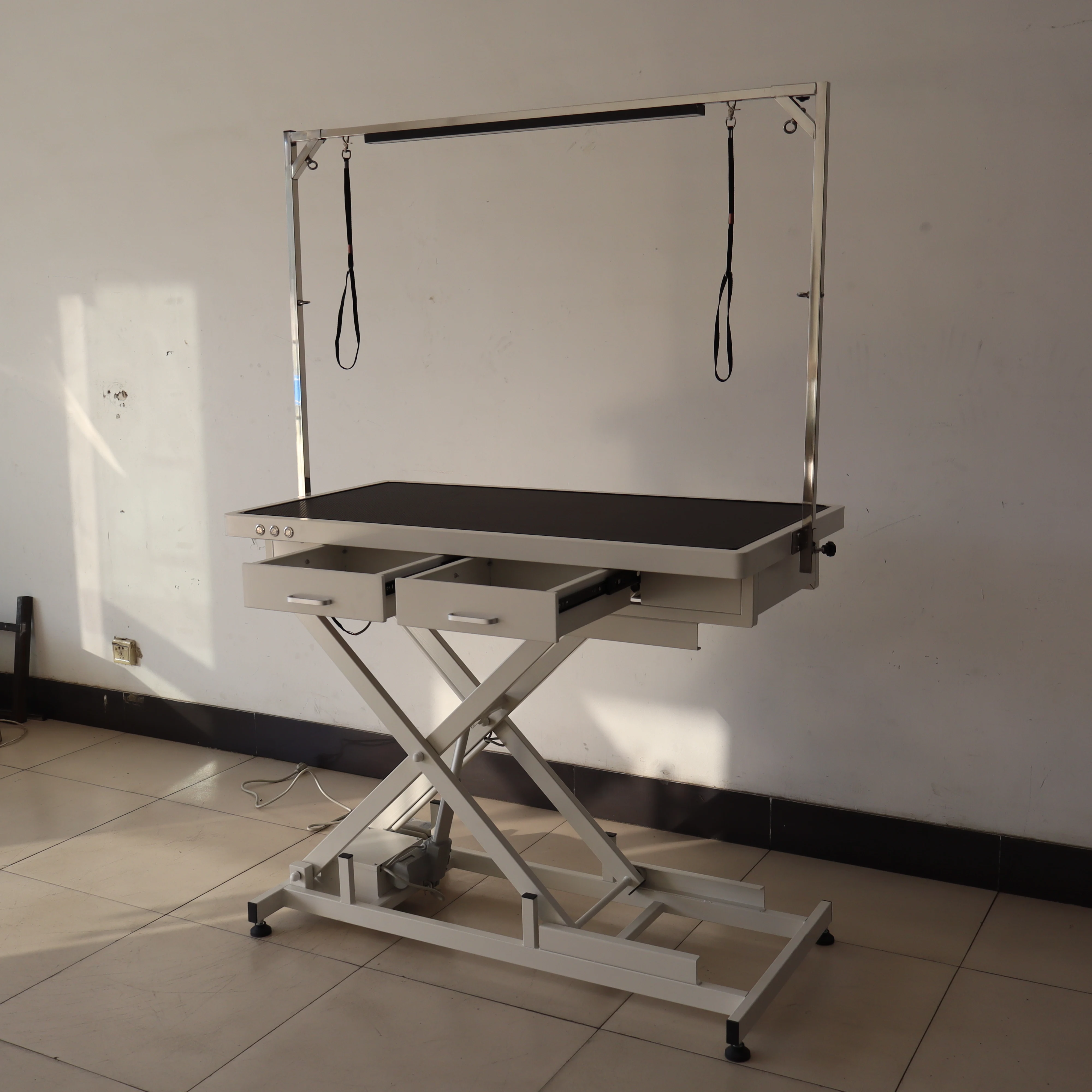 EURVET Pet Grooming Table Electric Height Adjustable Heavy Duty 250lbs Load Carbon Steel Frame For Veterinary Clinic Pet Spa