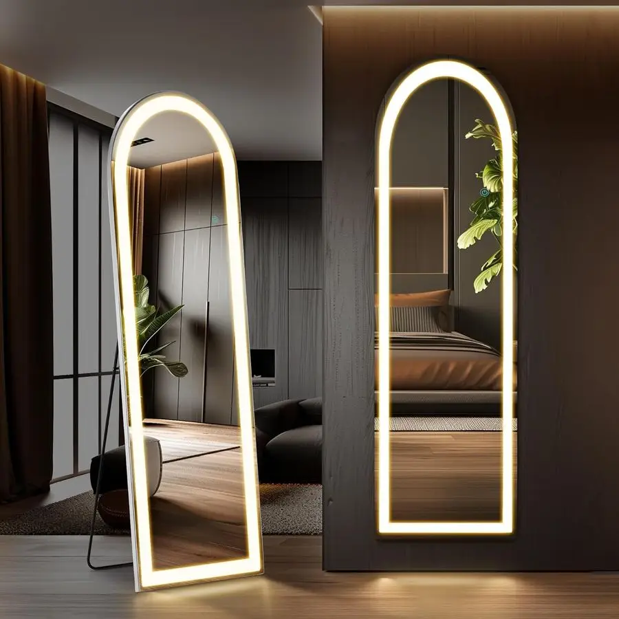 

Full Length Mirror with LED Lights, 60 x16 Floor Mirror with Dimming 3 Color Lighting, Led Mirrors Full Length with Stand for Be