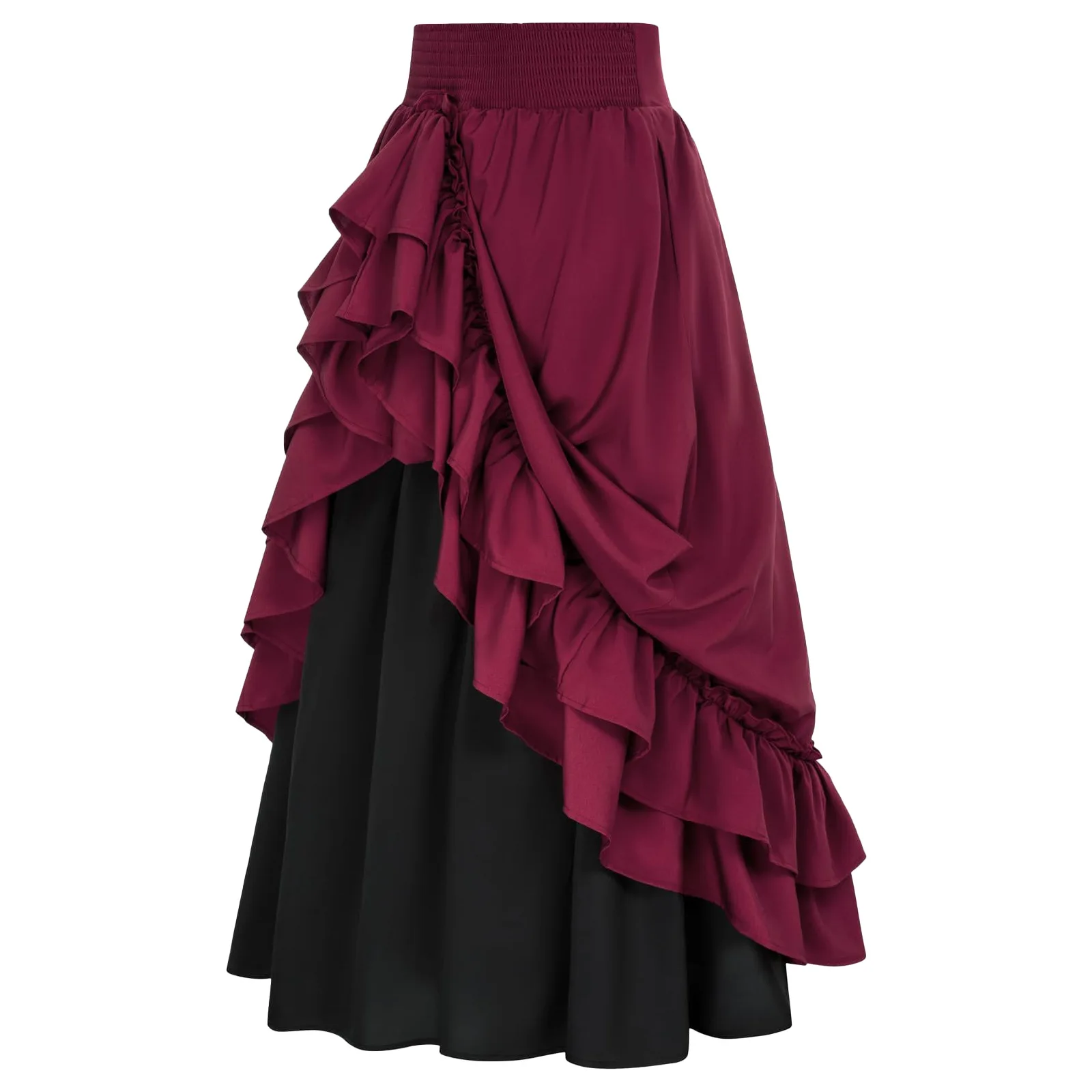 Women Double Victorian Renaissance Half Skirt 2024 Women's Solid Color Draped Pleated Vintage Renaissance Skirt