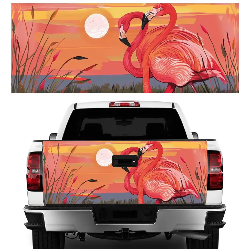 Pink Flamingo Landscape Print Car Tail Trunk Protect Vinly Decal Auto Accessories Hood Decoration Sticker for Off-road Pickup