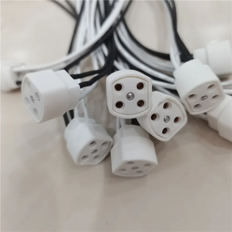 10pcs/lot G10Q Lamp Holder With 25cm Cabl T5 T8 Ring Lamp Plug 4pins G10q Ceramic insulating tube ultraviolet light  lamp socket