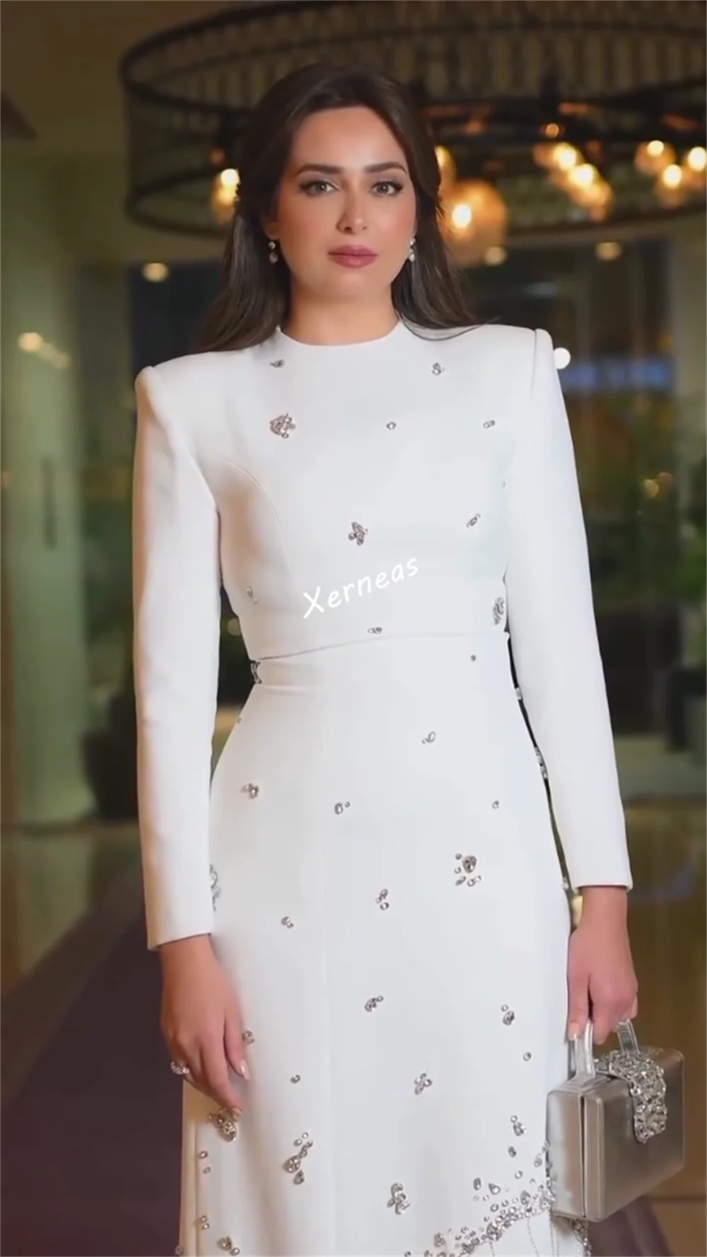 Customized Jersey Rhinestone High Collar Sparkle Long Dresses Bespoke Occasion Women Luxury Evening Elegant Party Wedding