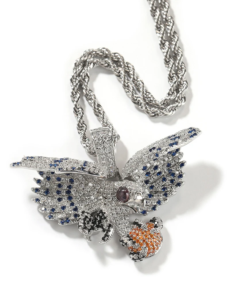 Hip Hop 5A+ CZ Stone Paved Bling Ice Out Eagle Falcon Hawk Pendants Necklaces for Men Rapper Jewelry Drop Shipping