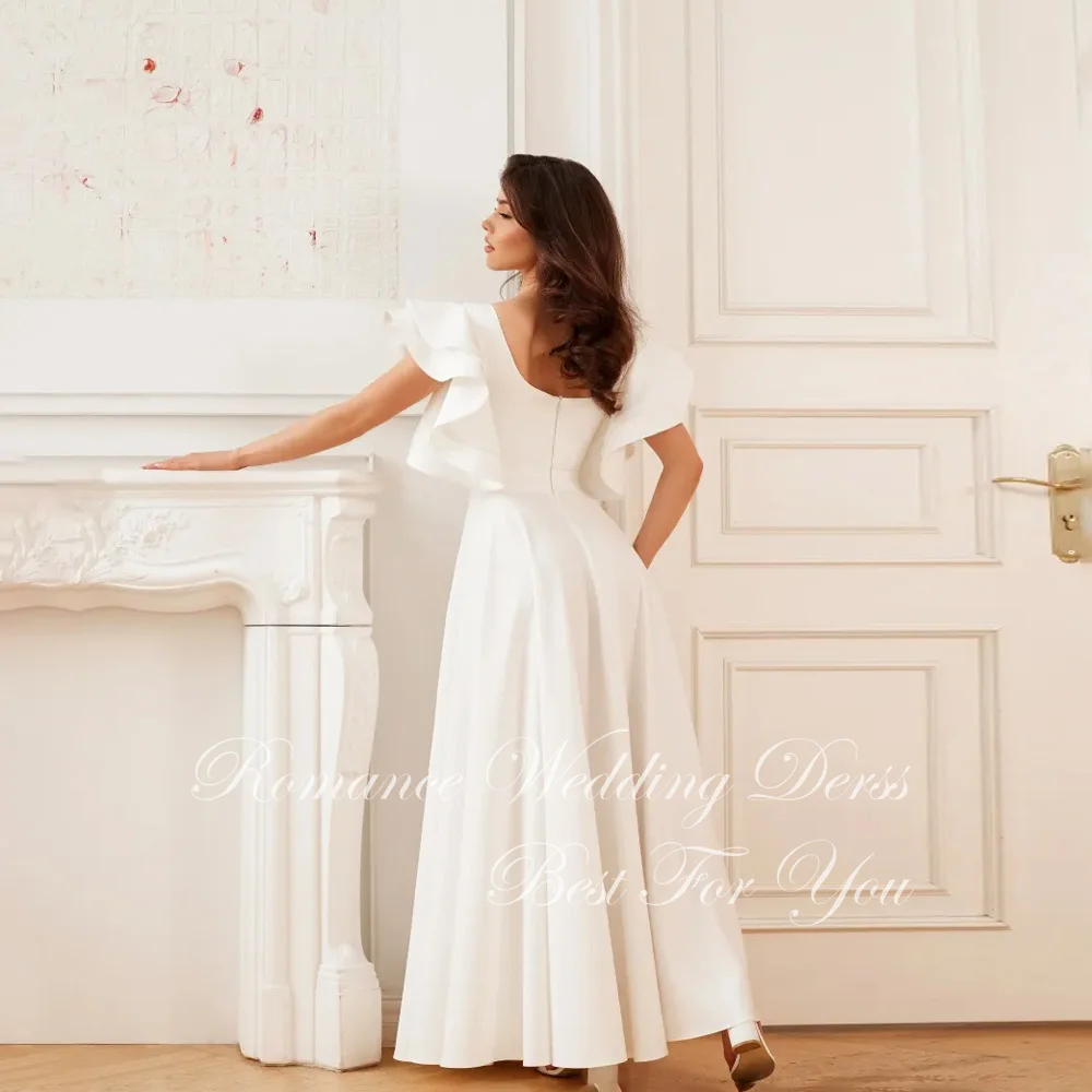 Nowoczesna suknia ślubna w kształcie litery A z kwadratowym dekoltem, plisowana, damska, bez pleców, bez rękawów, z odkrytymi plecami, suknia ślubna Vestidos De Novia, możliwość personalizacji