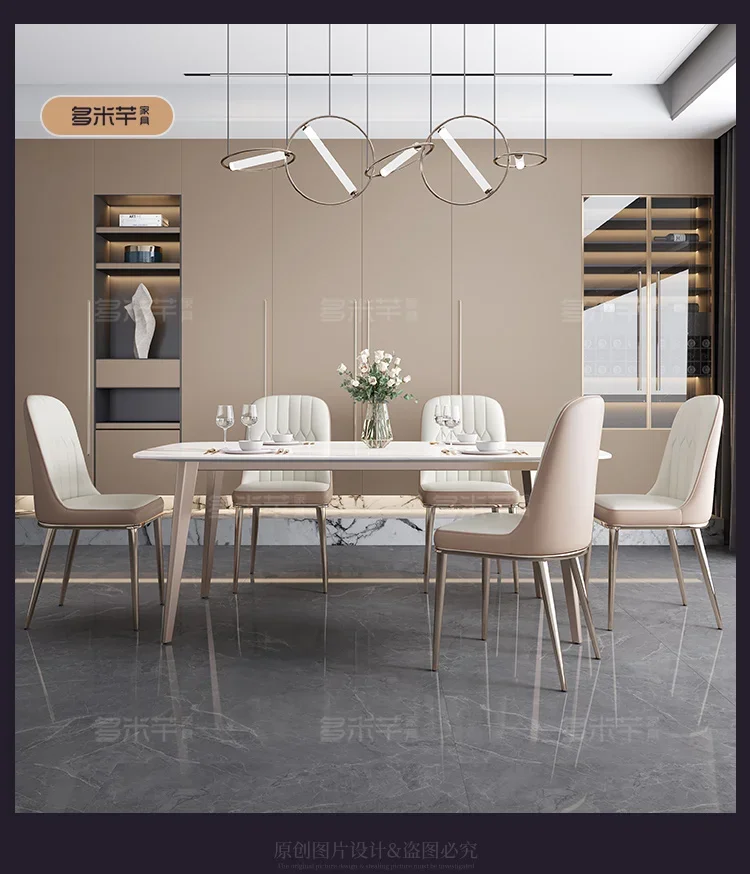 

Импортный итальянский обеденный стол из яркой каменной плиты и комбинация стульев, простой современный итальянский обеденный стол