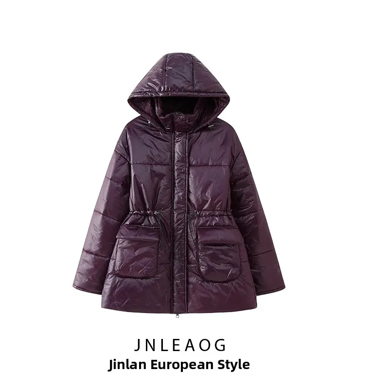 

JNLEAOG Autumn New Faionable Women's Zipper Cotton Jaet with Hood Polyester Fiber Regular Length Ladies Coat