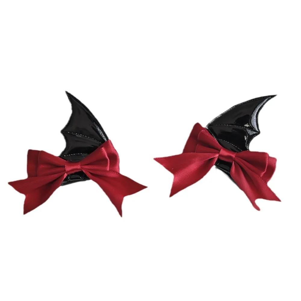 2Pcs Gothic Punk Bat Wing Bow Hair Clips Black Red Satin Hair Barrettes for Women Alternative Hair Accessories view 5