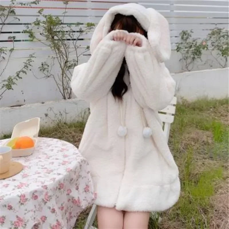 

Autumn Winter New Cute Rabbit Ears Warm Women's Hooded Japanese Korean Fashion Loose Casual Hoodies Sweatshirt Y2k Streetwear