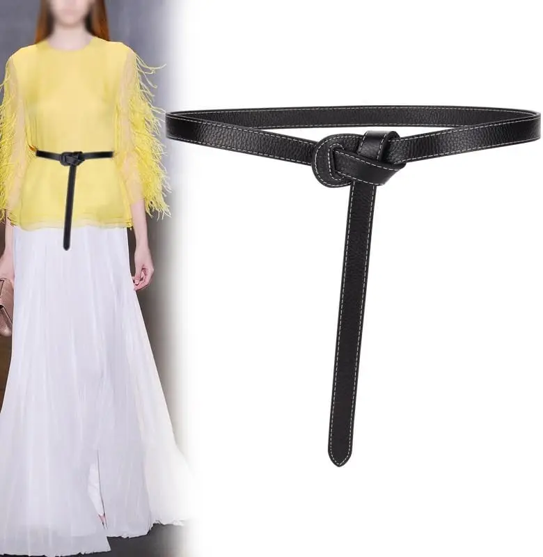 

Belt for Women's Decoration Versatile Suit Soft Knotted Cowhide Belt with Dress