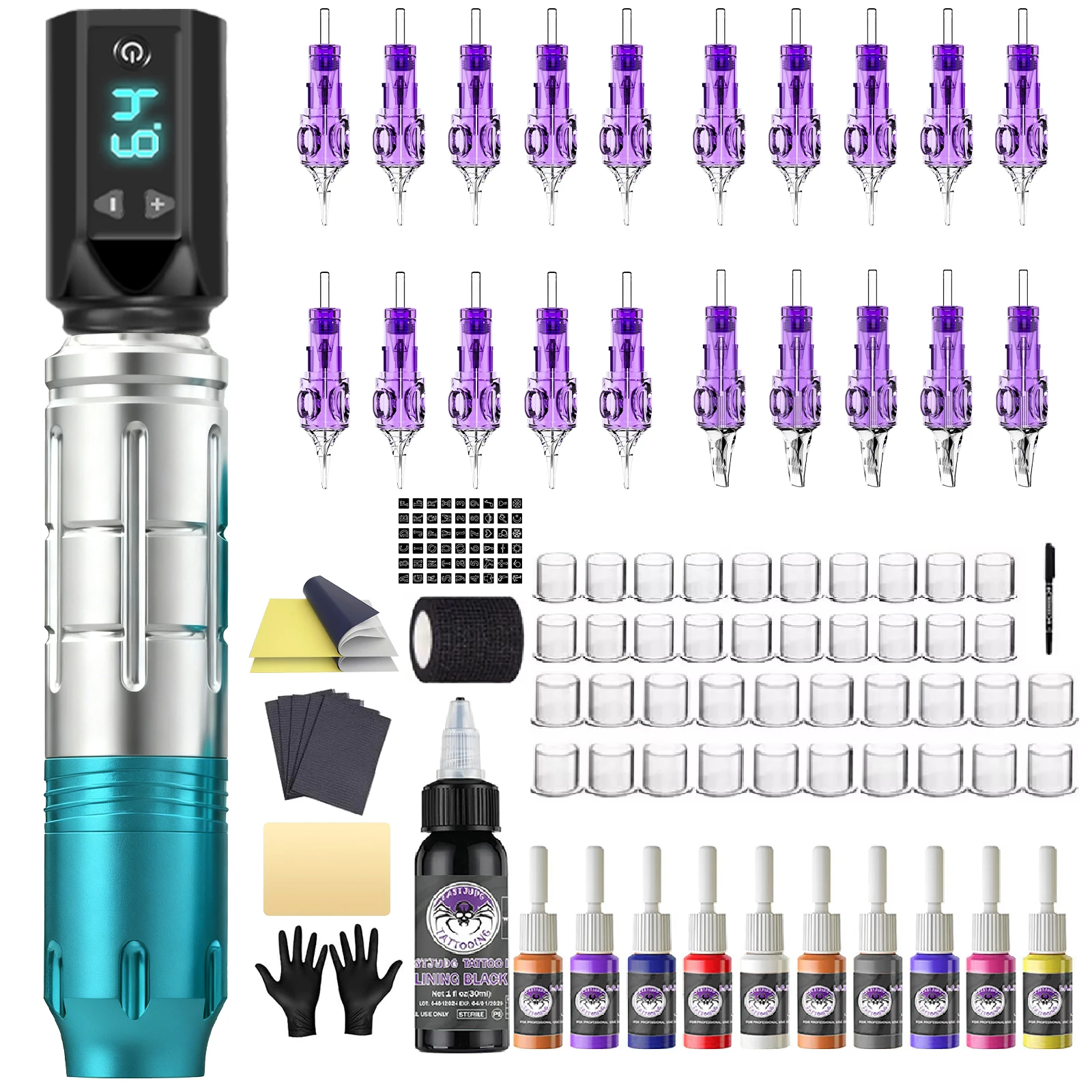 

Tattoo Kit LASTJUDG Alloy Tattoo Pen Kit For Permanent Makeup Tattoo Machine Kit New Blue Wireless Tattoo Gun Kit