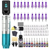 Kit de tatuaje LASTJUDG, Kit de pluma de tatuaje de aleación para maquillaje permanente, Kit de máquina de tatuaje, nuevo Kit de pistola de tatuaje inalámbrica azul