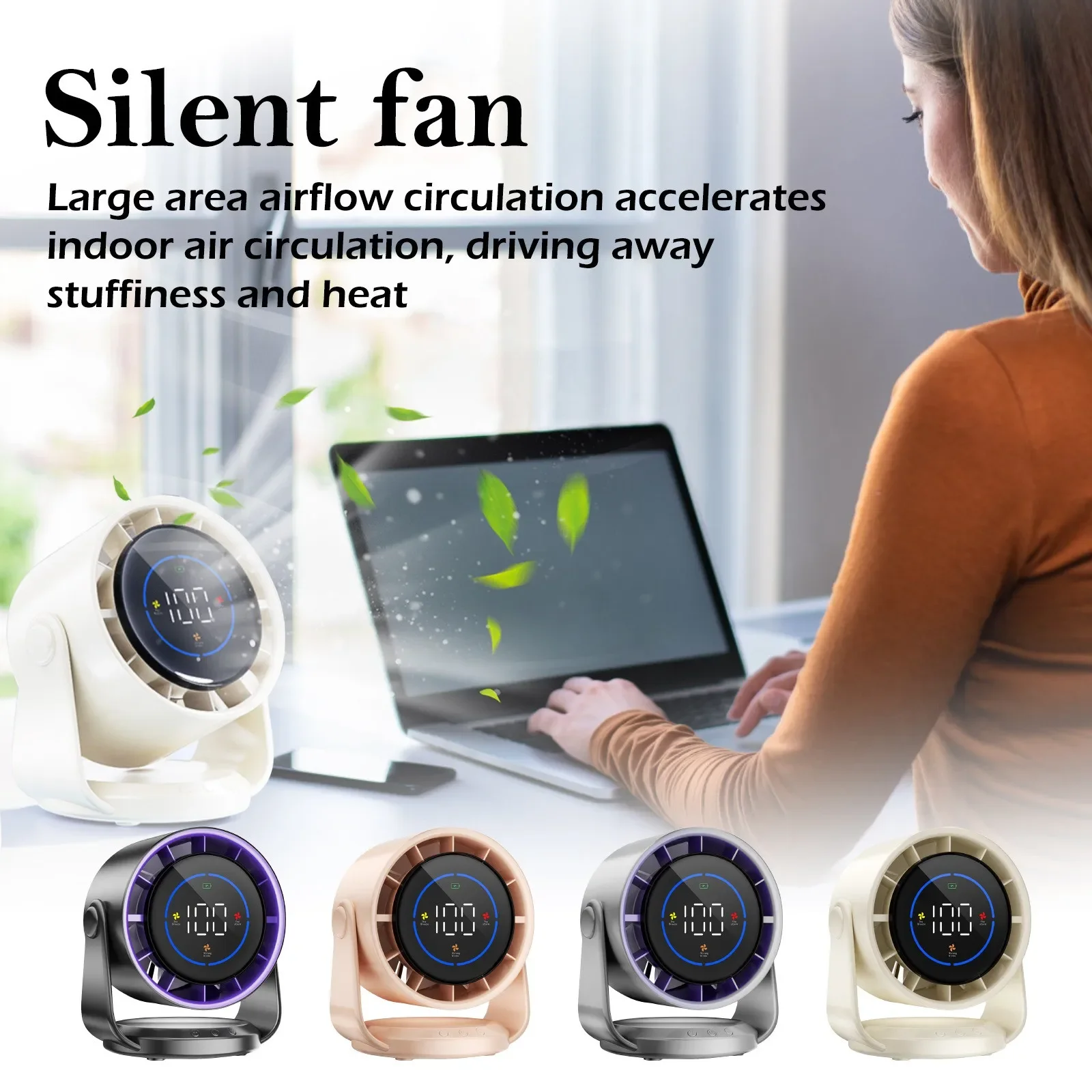 

Портативный настольный вентилятор для кемпинга, перезаряжаемый 3-уровневый циркулятор воздуха, беспроводной потолочный электрический вентилятор со светодиодной подсветкой, клипса для дома