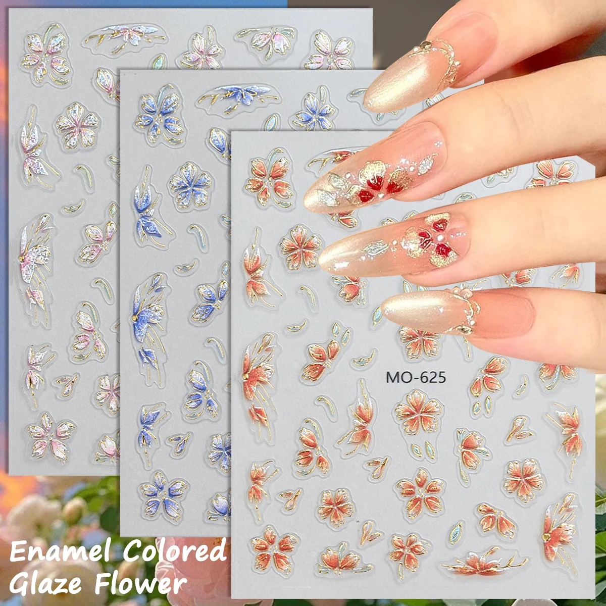 3 to 12 Sheets 5D Enamel Butterfly Flower Nail Stickers Gold Outline Self Adhesive Floral Nail Decals DIY Manicure