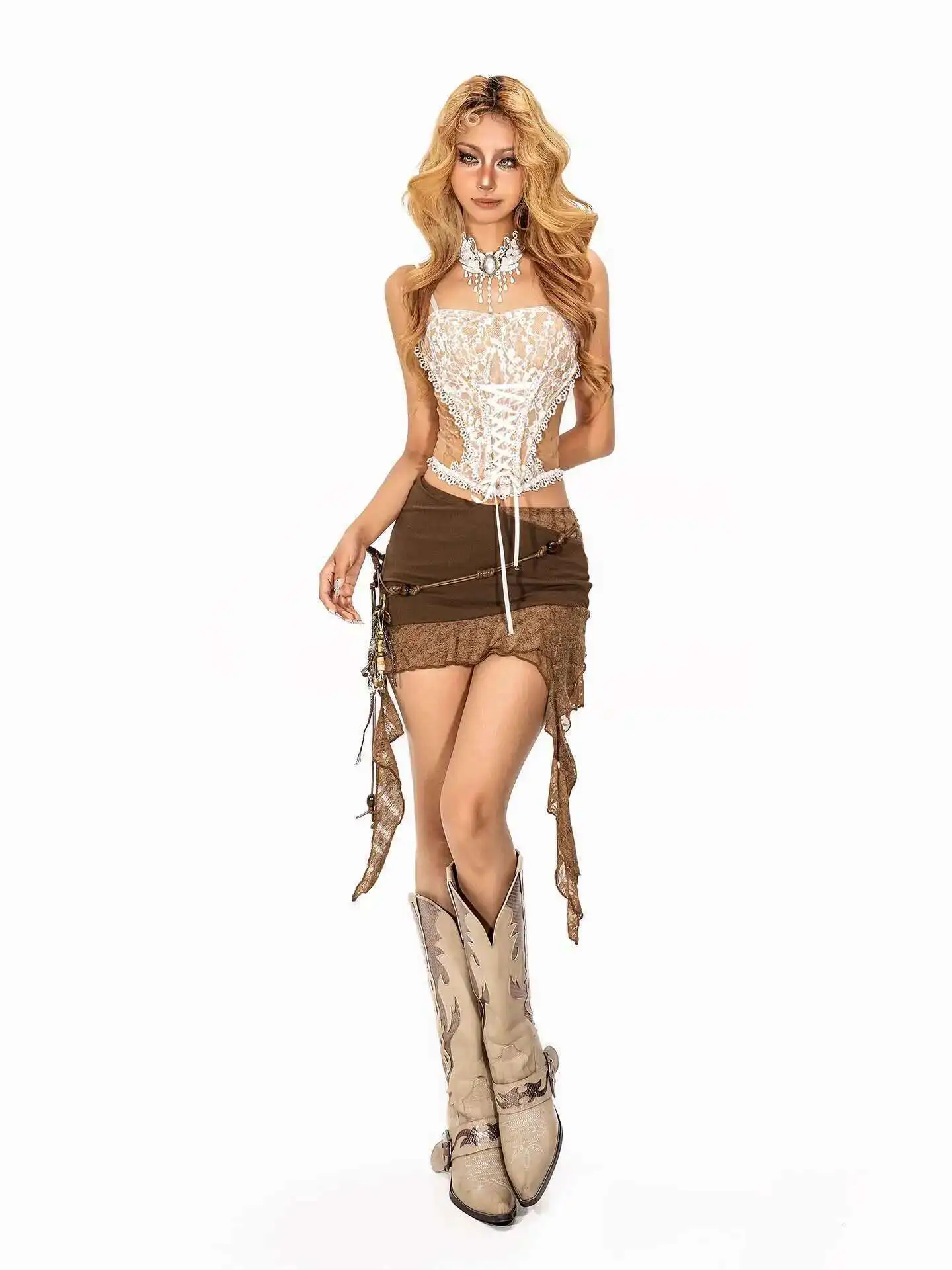 

Hippie Bohemian A-Line Skirt for Women Summer Vintage Style Irregular Patchwork Hot Girl Short Skirt