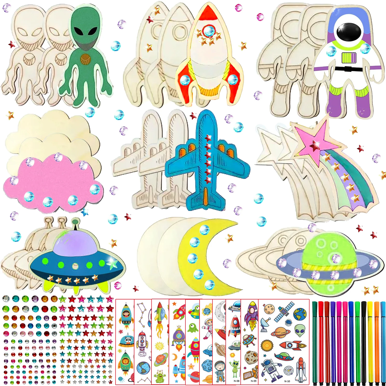 

234PCS Outer Space Theme Wooden DIY Handmade Set, Outer Space Handmade Set, Birthday Handmade Set, DIY Handmade Set, Craft Set