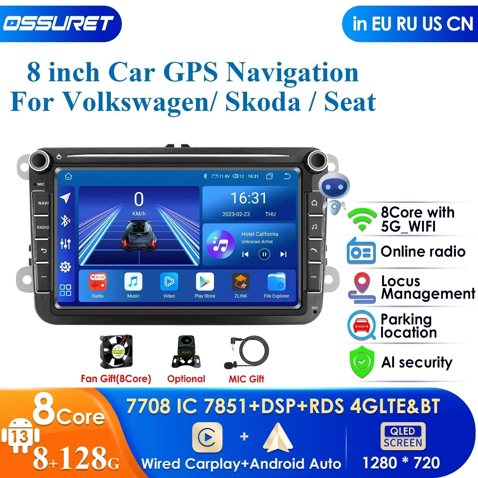 8+128G 2 din Android 12 Car Radio GPS Multimedia Player For VW Volkswagen Golf Passat b7 b6 Skoda Seat Octavia Polo Tiguan Jetta