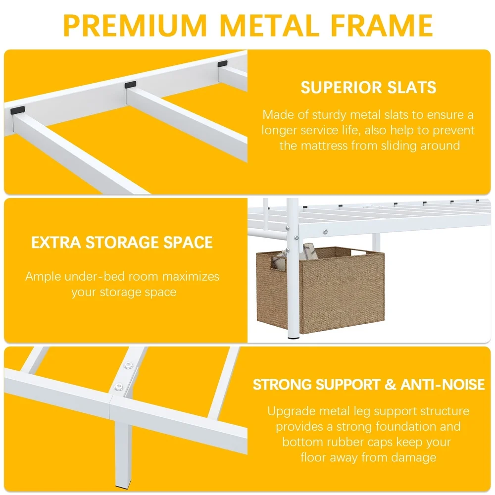 Twin Metal Bed Frame with Sun Curve Headboard Heavy Duty Steel Platform Kids Teens Under Bed Storage Easy Assembly