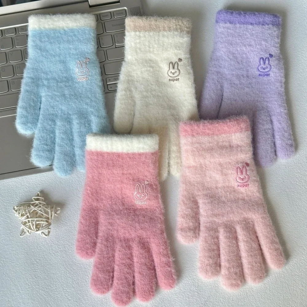 Fashion Thickened Knitted Gloves Windproof Elastic Winter Gloves Full Finger Soft Fleece Lined Gloves for Women