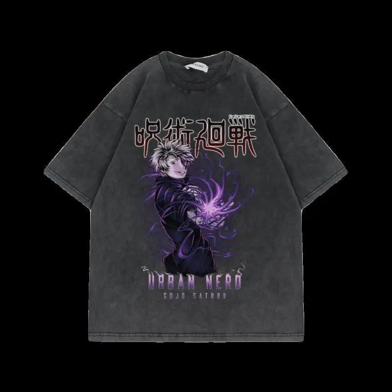 

2026 Jujutsu Kaisen Washed Cotton Tee Gojo Satoru Print Casual Short Sleeve T-Shirt for Men Women Streetwear Oversized Tees Tops