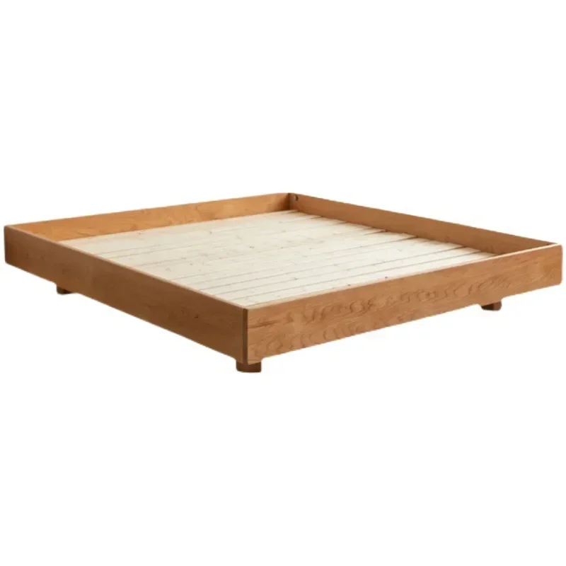 

Modern simple all solid wood, tatami double bed cherry wood, Japanese suspension bed short