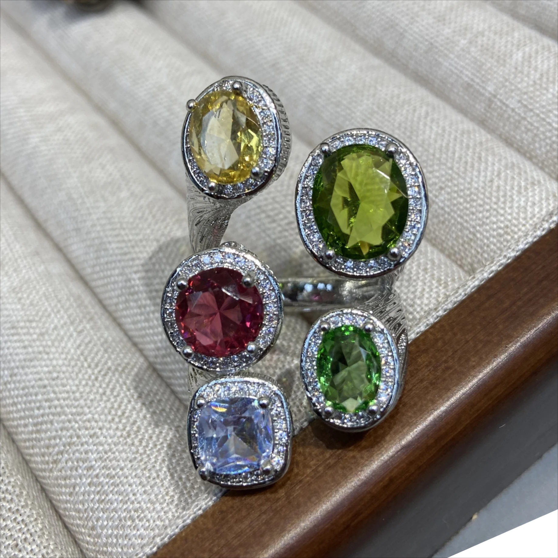 Роскошные цветные открытые кольца с кубическим цирконием для женщин и девочек, регулируемое кольцо на указательный палец, элегантное вечерние геометрические украшения, подарок