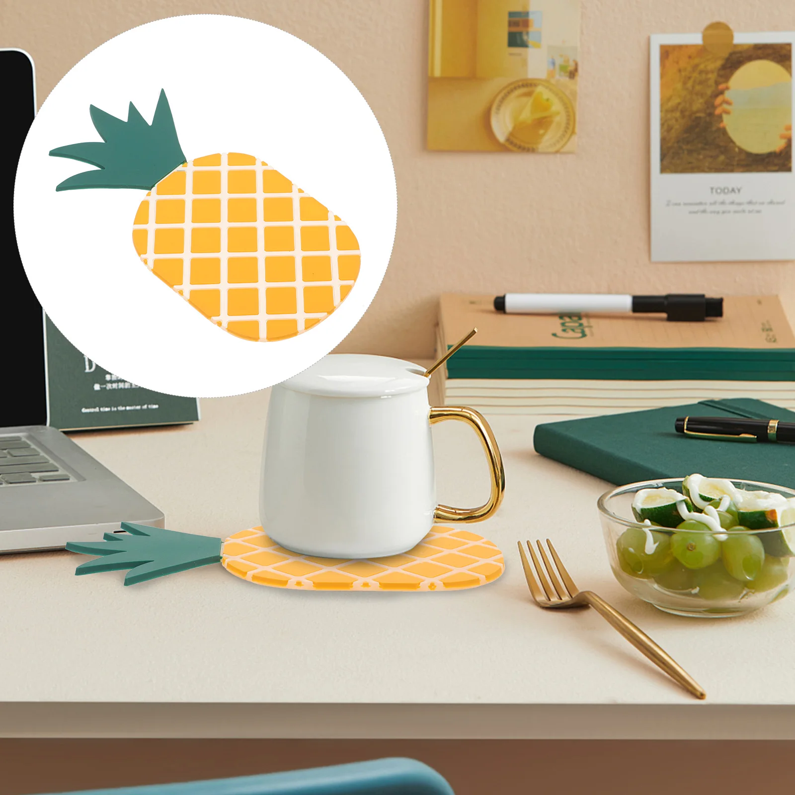 

1PCS Pineapple Silicone Coaster Cute Fruit Pattern Drink Accessories Heat Resistant Non Slip Table Protector Coffee Cup