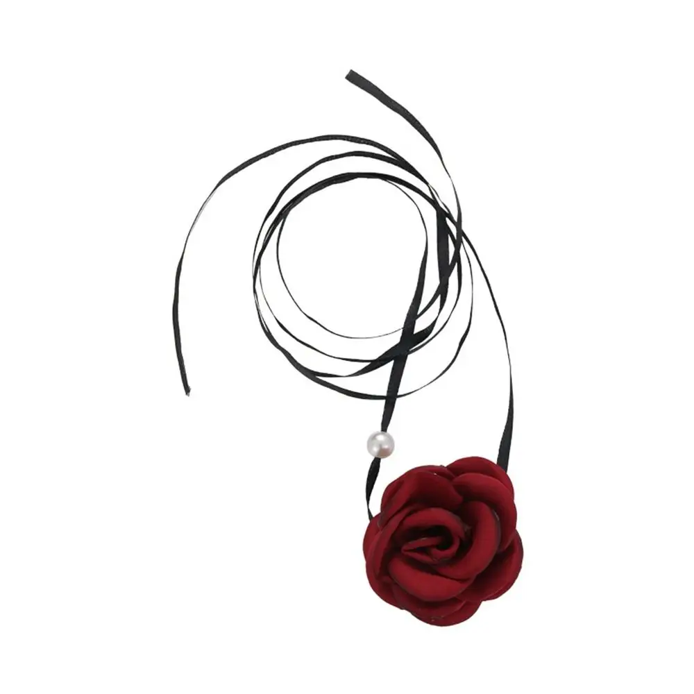 New Cloth Rose Flower Romantic Adjustable Clavicle Chain Retro Fashion Pearl Strap Women