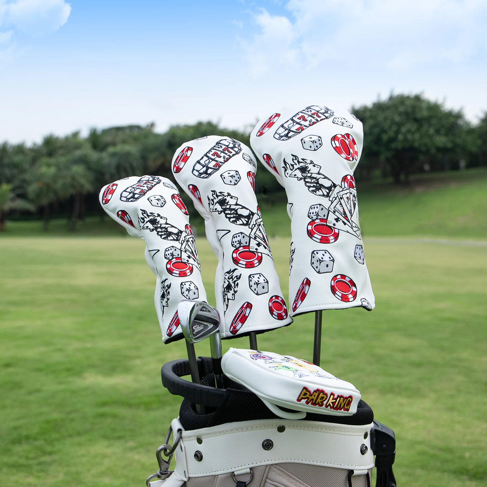 Premium Leather Golf Headcovers, Golf Driver Fairway Wood Hybrid  Cover, Embroidery with Number Tags, Blade Mallet Put, Lucky666