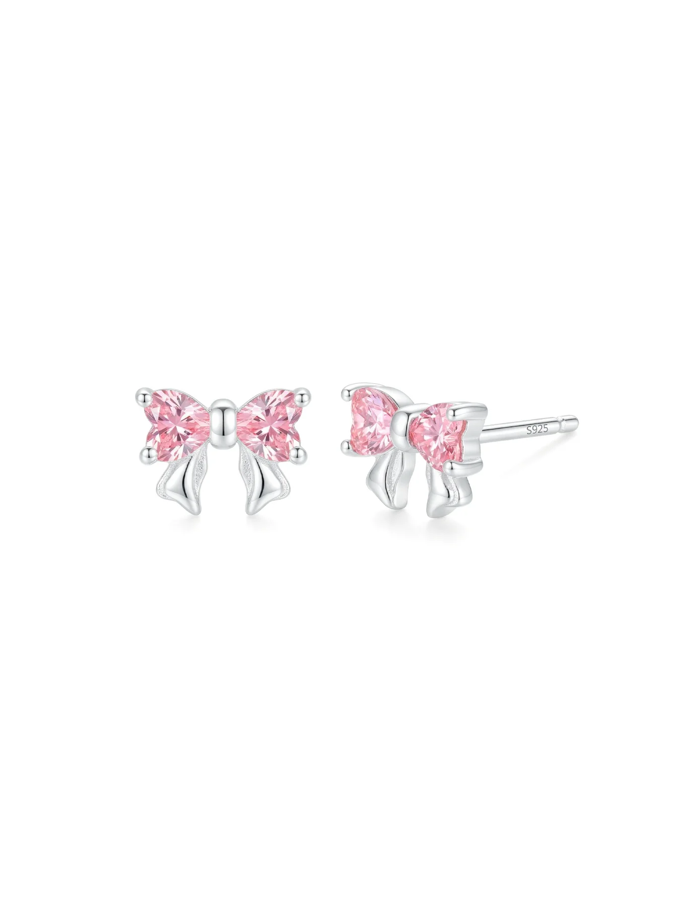 Image of Ohrstecker aus S925-Sterlingsilber mit süßer Schleife und Zirkon | Hypoallergener, leichter Luxus | Valentinstagsgeschenk für Studenten