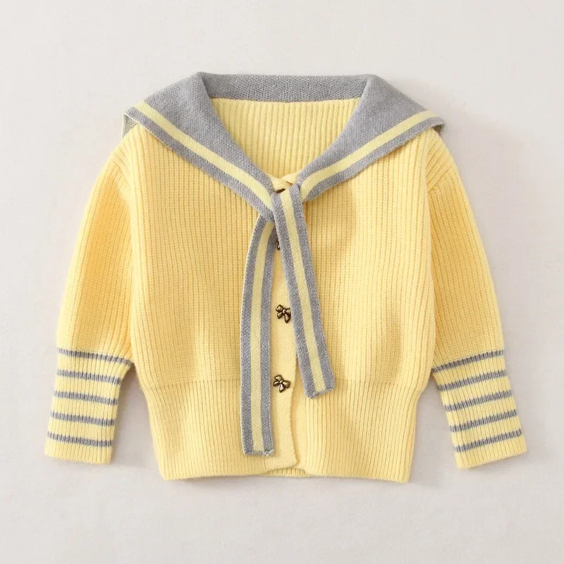 

Baby Girls Long Sleeve Knit Sweater Infant Kids Ruffled Collar Sweater Toddler Knitted Tops Children Princess Clothes Autumn New