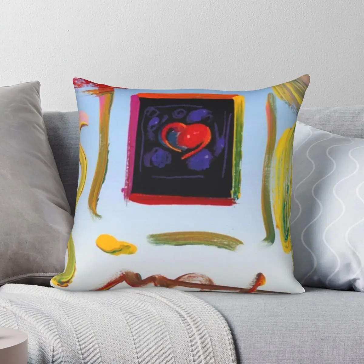 Peter Max Heart Suite Square Pillowcase Polyester Linen Velvet Creative Zip Decor Pillow Case Home Cushion Cover