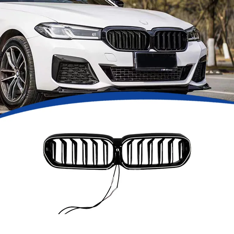 Parrilla delantera de doble listón con iluminación LED, color negro brillante, reemplazo directo para BMW Serie 5 G30 2021-2023