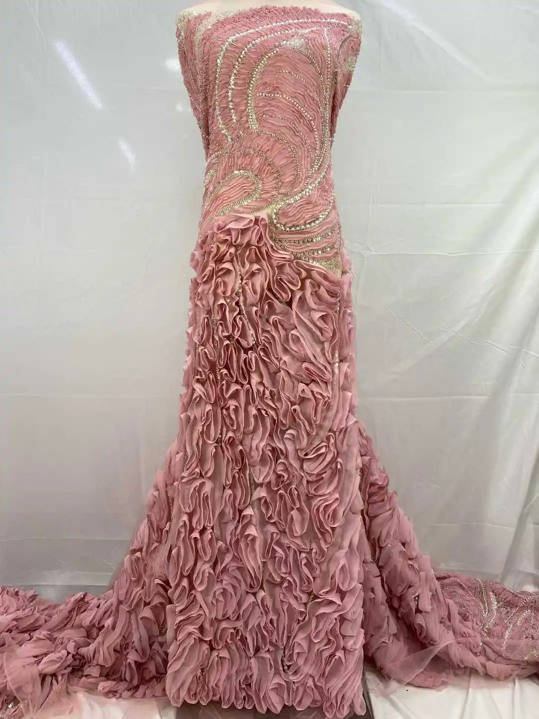 African Beaded Pearls Lace Fabric Embroidery French Sequins Lace Fabric Nigerian Tulle Laces Sequence Lace For Sewing