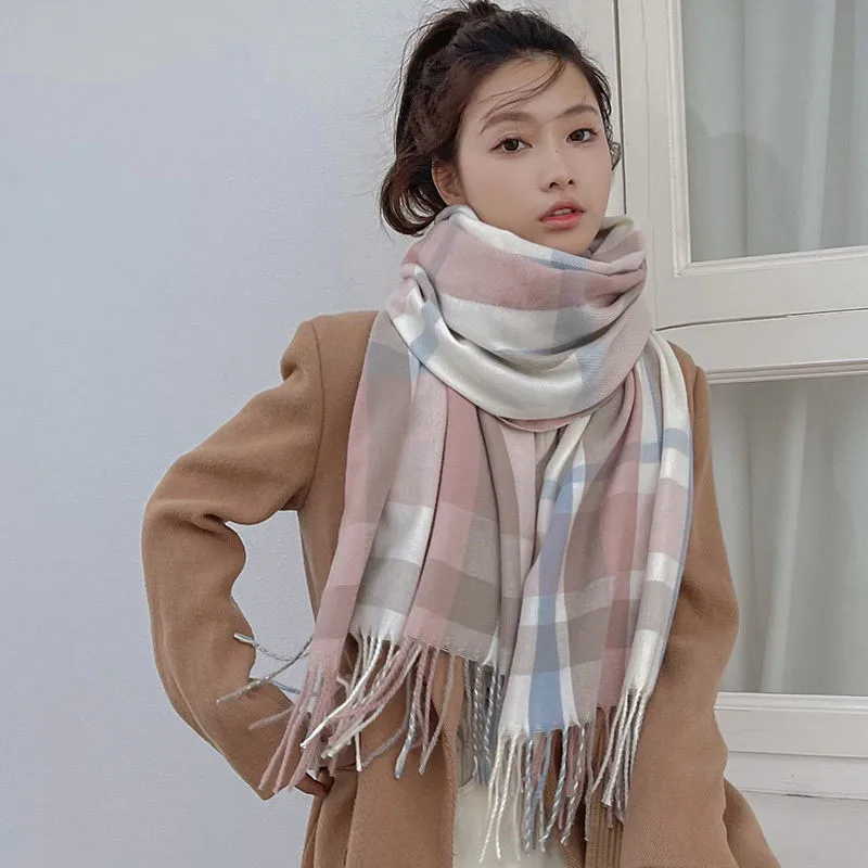 Women Scarf Winter Thick Warm Plaid Scarf Women Korean Couples Neck Warm Scarves Outdoor Wraps With Tassel Casual Shawl Female