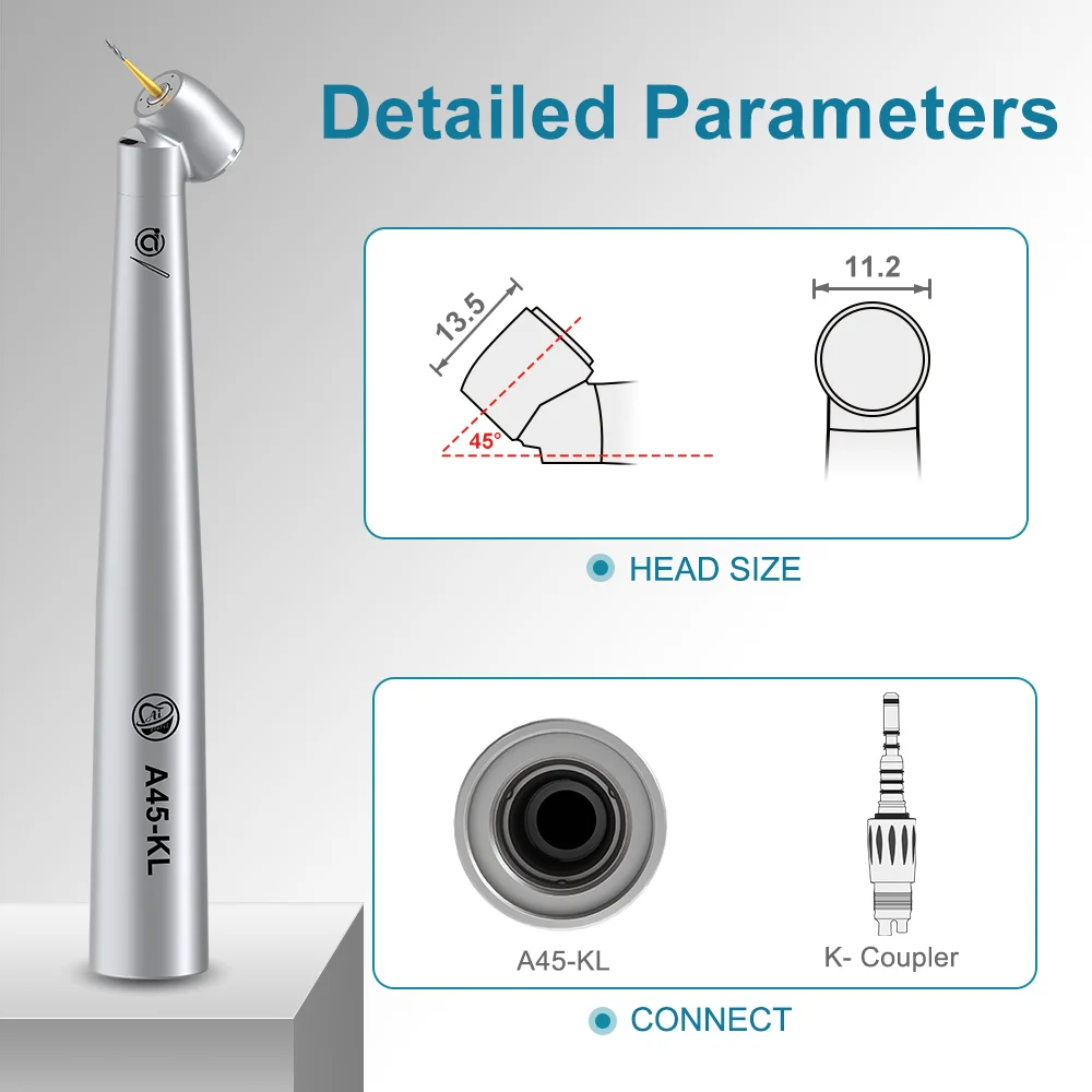 AI DENTAL AiKO Series A45-KL Handpiece/Set Optic K-Type Dental 45-degree angle Head High Speed Air Turbine Handpiece for FG burs