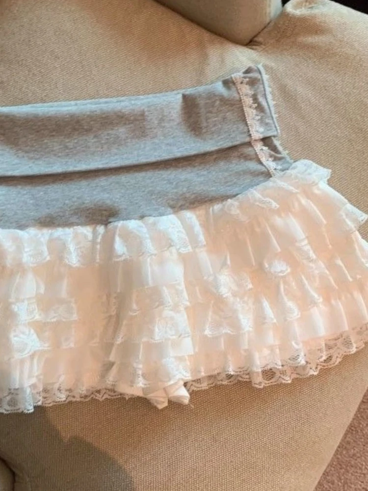Moda coreana estilo preppy doce saia fina feminina novo design rendas retalhos kawaii saias curtas estéticas casuais roupas y2k