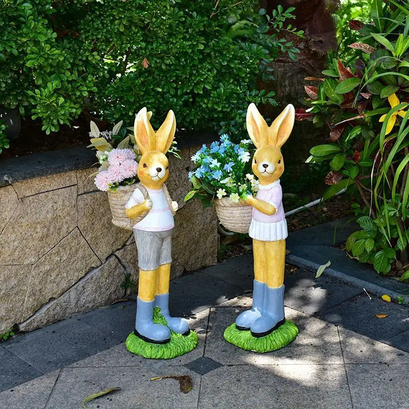 Garden rabbit planter - large, freestanding outdoor decorative rabbit ornament for villa lawns and courtyard landscaping