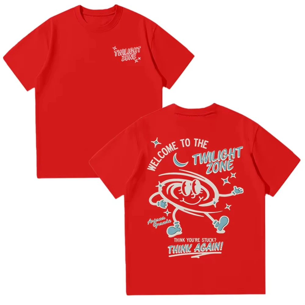 أريانا غراندي منطقة الشفق فكر مرة أخرى تي شيرت الرجال النساء خمر عالية الجودة القطن تي شيرت موضة عادية لينة المحملة Y2K القمم