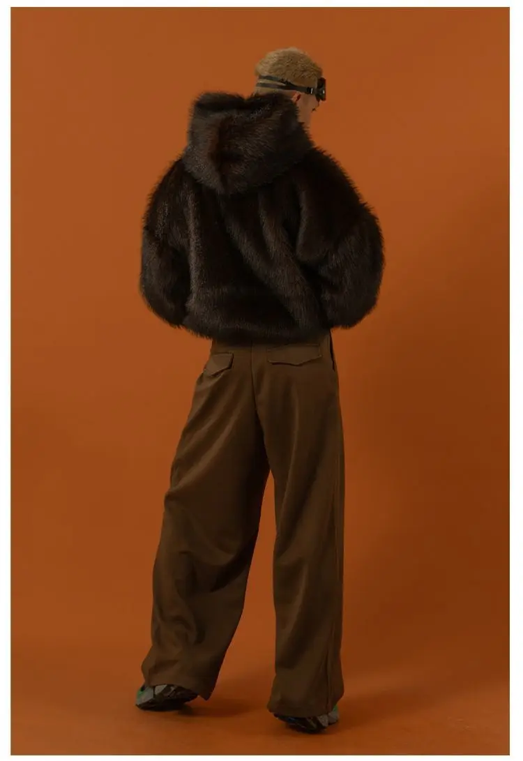 سترة رجالية شتوية دافئة من الفرو الصناعي بغطاء للرأس معطف فرو مقاوم للرياح سترة حرارية سميكة معطف عصري فاخر ملابس خارجية #6