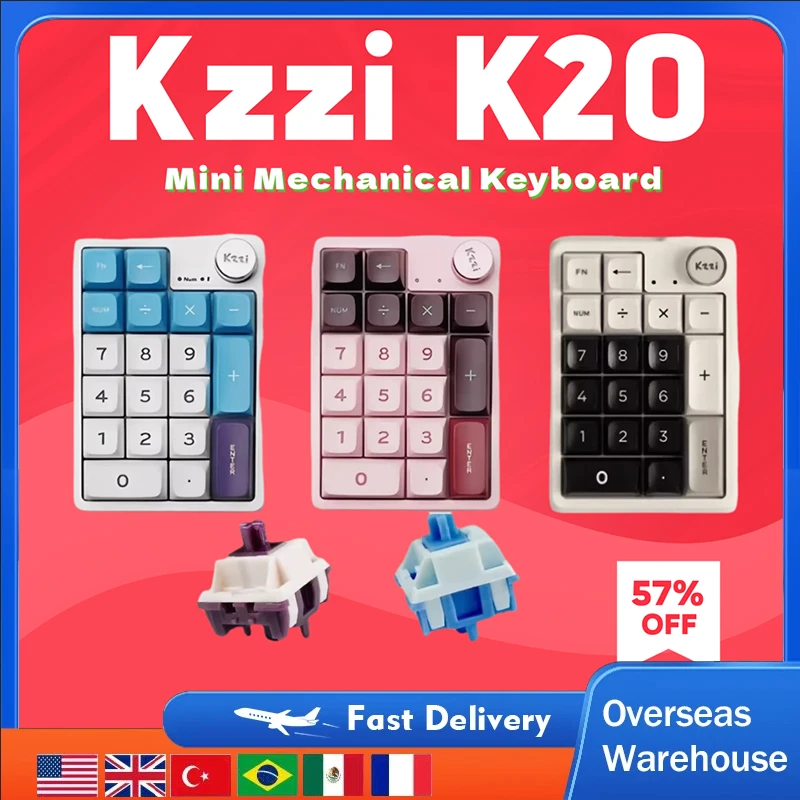 

Kzzi K20 Мини-клавиатура, трехрежимная беспроводная Bluetooth-прокладка, механическая клавиатура, аксессуар для офисного ПК, игрового компьютера